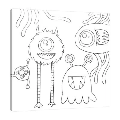 Jaxson Rea Monsters By Pam Varacek - Wrapped Canvas Print In Red,gray