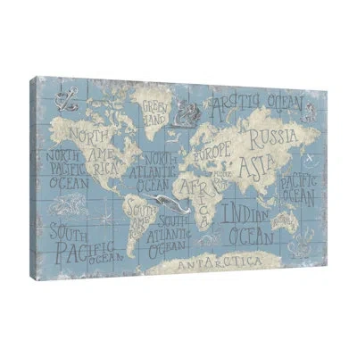 Jaxson Rea Mythical Map I Blue By Mary Urban - Wrapped Canvas Print In Blue;brown;gray;red;charcoal Gray;turquo
