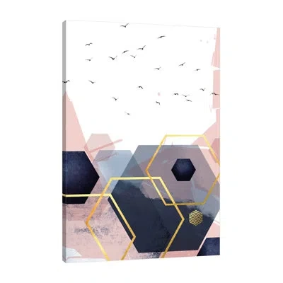 Jaxson Rea Navy Blush Geo 2 By Urban Epiphany - Wrapped Canvas Print In Blue;black;white;red;blue;black;white;re