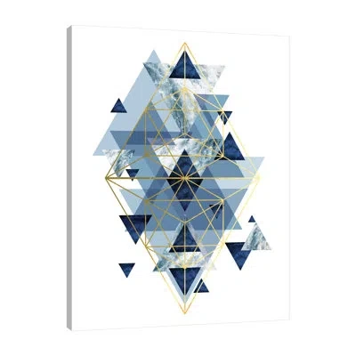 Jaxson Rea Navy Gold Geometric By Urban Epiphany - Wrapped Canvas Print In White;lime Green;salmon Pink