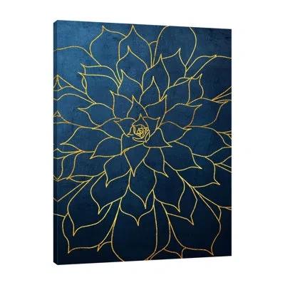 Jaxson Rea Navy Gold Succulent 1 By Urban Epiphany - Wrapped Canvas Print In Blue;black;red;charcoal Gray;teal Blue;s