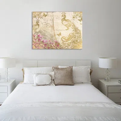 Jaxson Rea 'peacock In Gold' By Kimberly Allen Graphic Art On Wrapped Canvas In Yellow,beige