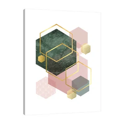 Jaxson Rea Pink Green Geo 1 By Urban Epiphany - Wrapped Canvas Print In White;gray;charcoal Gray;salmon Pink