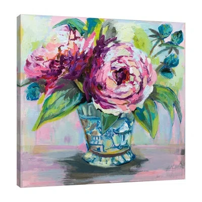 Jaxson Rea Pink Peonies I By Jeanette Vertentes - Wrapped Canvas Painting In Blue;black;white;gray;red;purple;sky Blu