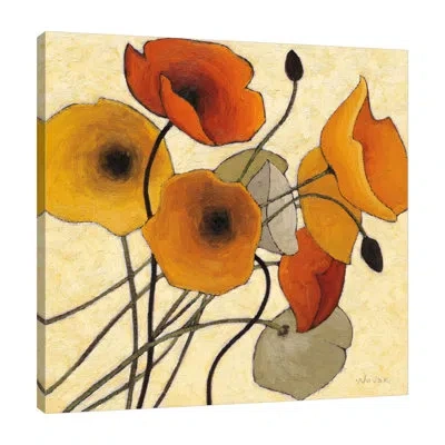 Jaxson Rea Pumpkin Poppies Ii By Shirley Novak - Wrapped Canvas Print In Black;gray;yellow;purple;tan Khaki;ivory