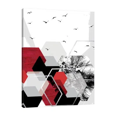 Jaxson Rea Red Abstract 2 By Urban Epiphany - Wrapped Canvas Print In Brown;white;charcoal Gray;mist Gray