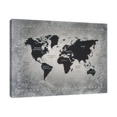 Jaxson Rea Riveting World Map By James Wiens - Wrapped Canvas Painting In Blue;black;white;gray;red;purple;cranber