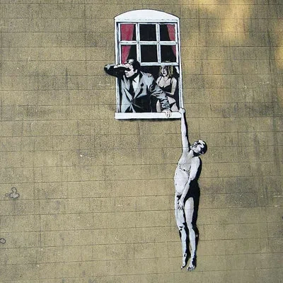 Jaxson Rea "scandal" By Banksy Graphic Art On Wrapped Canvas In Beige,gray
