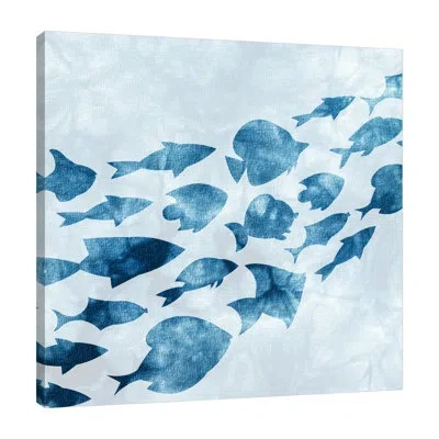 Jaxson Rea School Of Fish 1 By Kimberly Allen - Wrapped Canvas Painting In Dark Blue,light Blue