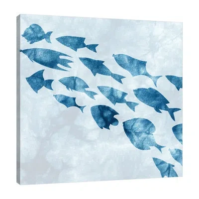 Jaxson Rea School Of Fish 2 By Kimberly Allen - Wrapped Canvas Painting In Dark Blue,light Blue