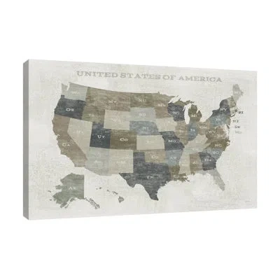 Jaxson Rea Slate Us Map By Sue Schlabach - Wrapped Canvas Print In Blue;white;gray;red;jade Green;sky Blue;