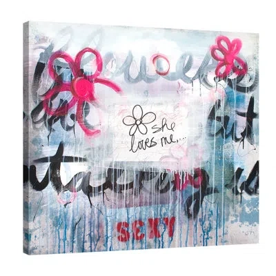 Jaxson Rea 'talking Is Sexy' By Kent Youngstrom Painting Print Art On Wrapped Canvas In Blue,pink,black