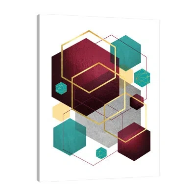 Jaxson Rea Teal Yellow Burgundy 2 By Urban Epiphany - Wrapped Canvas Print In White;red;purple;charcoal Gray