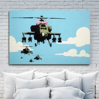 Jaxson Rea "vapor Helicopters" By Banksy Graphic Art On Wrapped Canvas In Blue,green