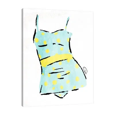 Jaxson Rea Vintage Swimsuit 1 By Onrei - Wrapped Canvas Print In Blue;white;gray;red;yellow