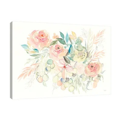 Jaxson Rea "watercolor Blossom I" Gallery Wrapped Canvas By Kristy Rice In Gray;red;beige;pink;mint Blue;rose Purpl
