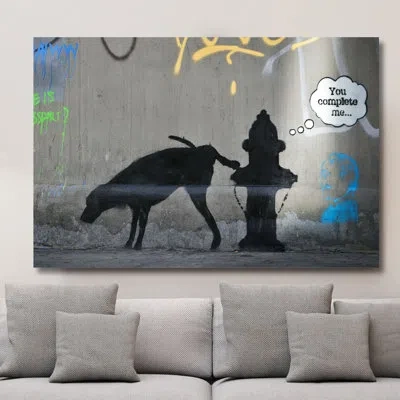 Jaxson Rea "you Complete Me" By Banksy Graphic Art On Wrapped Canvas In Black,gray