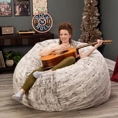 Jaxx 6 Foot Cocoon - Large Bean Bag Chair, Premium Luxe Faux Fur In Silver Fox