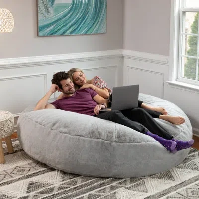 Jaxx Cocoon 6 Foot Giant Bean Bag Chair For Adults - Premium Faux Rabbit Fur In Silver Faux Fur
