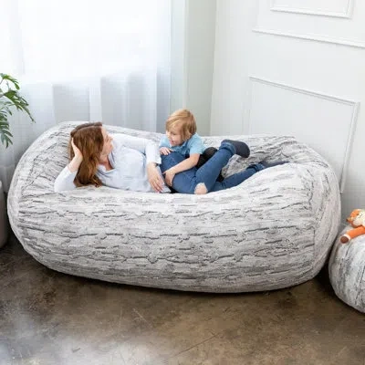 Jaxx Grand Lounger 7 Foot Bean Bag Sofa Chair For Adults - Luxe Fur In Silver Faux Fur