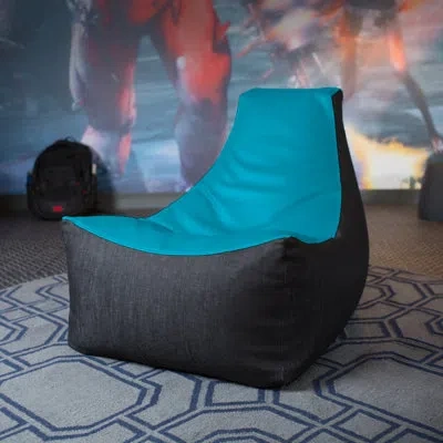 Jaxx Pixel Gamer Bean Bag Chair - Game Room/home Theater Bean Bag Chair, Premium Vinyl - Dark Denim In Turquoise