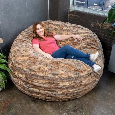 Jaxx Saxx 6 Foot Giant Bean Bag Chair For Adults - Luxe Faux Fox Fur In Orange Faux Fur