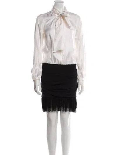 Pre-owned Jay Ahr Mock Neck Knee-length Dress In White