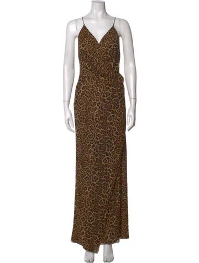 Pre-owned Jay Godfrey Animal Print Long Dress In Brown
