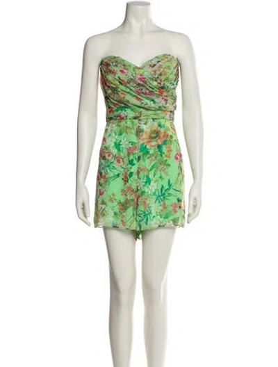 Pre-owned Jay Godfrey Floral Print Strapless Romper In Green