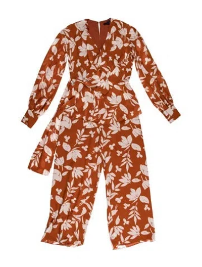 Pre-owned Jay Godfrey Floral Print V-neck Jumpsuit In Orange