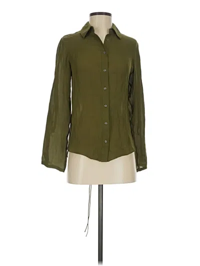 Pre-owned Jay Godfrey Long Sleeve Silk Top Green Mock Neckline Tops