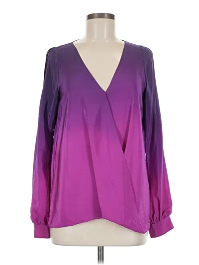Pre-owned Jay Godfrey Long Sleeve Silk Top Purple Plunge Neckline Tops