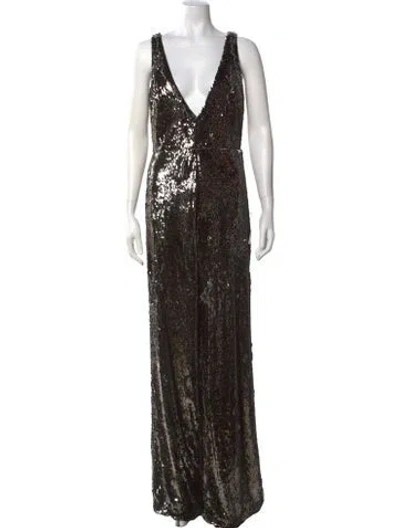 Pre-owned Jay Godfrey Patterned Plunge Neckline Jumpsuit In Black