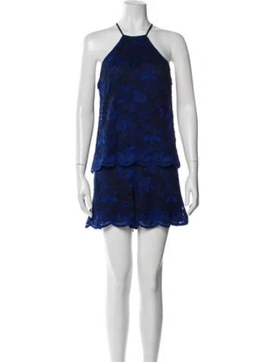 Pre-owned Jay Godfrey Printed Mock Neck Romper In Blue