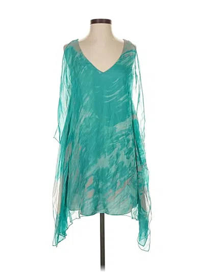 Pre-owned Jay Godfrey Sleeveless Silk Top Teal Plunge Neckline Tops In Blue
