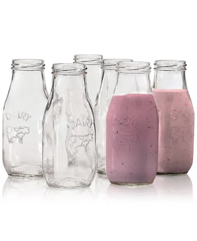 Jay Imports Country Milk Bottles, Set Of 6 In Clear