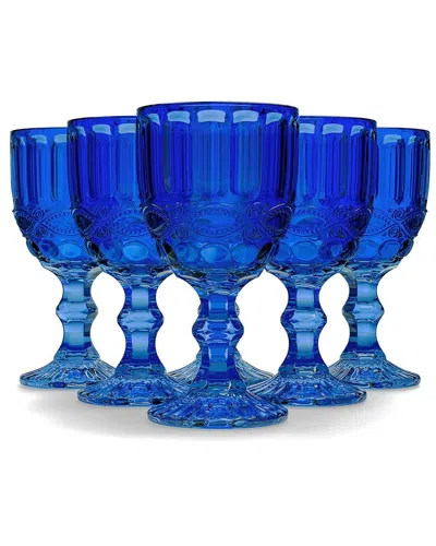 Jay Imports Embossed Set Of 6 Wine Glasses In Blue