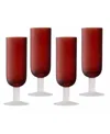 JAY IMPORTS JAY IMPORT RED AND WHITE FLUTE GLASSES, SET OF 4