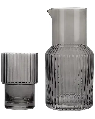 Jay Imports Ribbed Glass 2pc Carafe Set In Gray