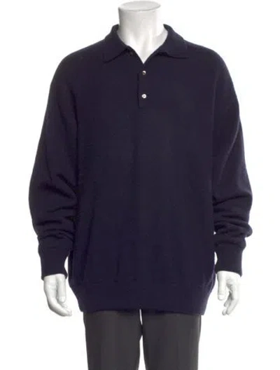 Pre-owned Jay Kos Cashmere Mock Neck Polo Sweater In Blue