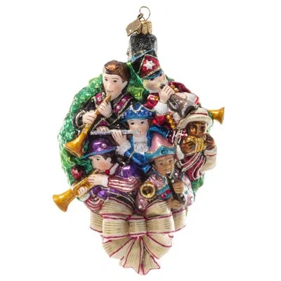 Jay Strongwater 11 Pipers Piping Glass Hanging Figurine Ornament In Green;red;cream