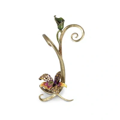 Jay Strongwater 16.5" Pewter Tabletop Candlestick In Flora