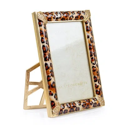 Jay Strongwater 4" X 6" Lavinia Leopard In Black;white;red;orange;gold;ivory