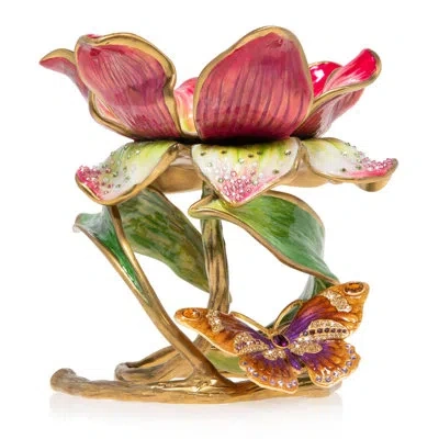 Jay Strongwater Aimee 6.5'' H Tabletop Candlestick In Brown,red,green