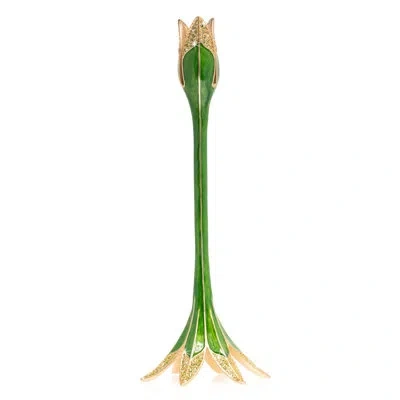 Jay Strongwater Ambrosius Tulip Tall Candle Stick Holder In Green,yellow