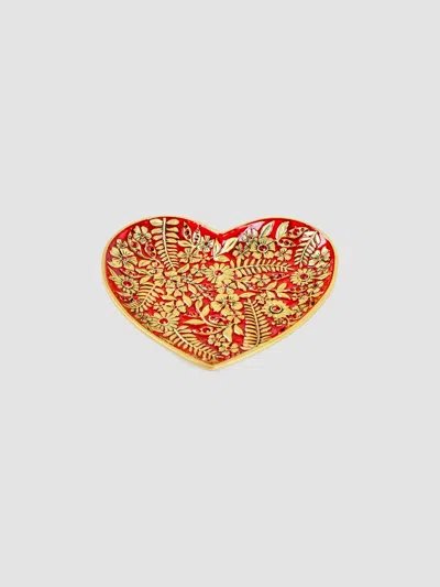 Jay Strongwater Aria Floral Heart Catchall Tray In Red
