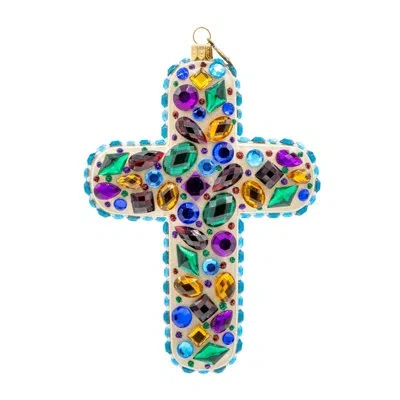 Jay Strongwater Bejeweled Cross Ornament In Blue;green;orange;purple