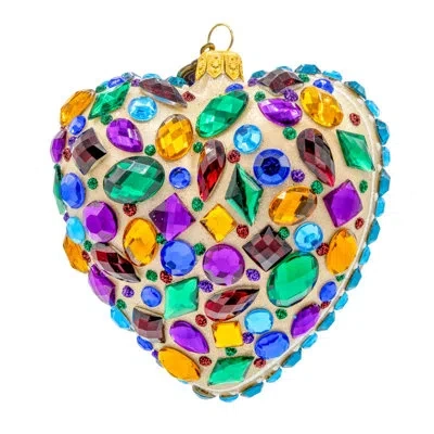 Jay Strongwater Bejeweled Heart Ornament In Blue;green;orange;purple