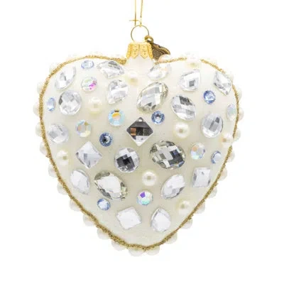 Jay Strongwater Bejeweled Heart Ornament In White;gold;silver;cream