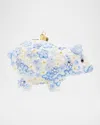 Jay Strongwater Blue Floral Piggy Christmas Ornament In Blue